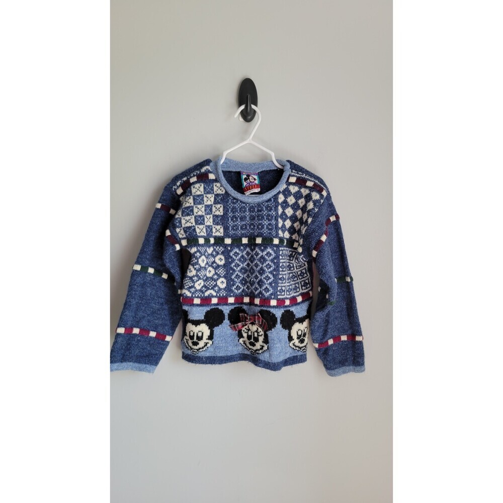 Vintage Mickey & Minnie Mouse Disney Knit Sweater L USA Made 90s Patchwork
